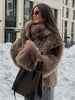 Brown Faux Fur Thicken Coat Women Lapel Long Sleeve Warm Winter Jacket Lady Chic Snap Button High Street Elegant Outerwear