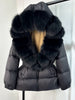 Lagabogy Winter Women Big Real Fox Fur Collar 90%White Duck Down Coat Female Streetwear Loose Hooded Warm Puffer Jacket
