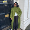 Women's High Stand Collar Double Breasted Woolen Overcoat Belted Waist Maxi Long Cuff Strap Loose Solid Coat Winter Urban Coats