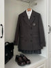 Japanese Vintage Academy Style 2 Piece Set Women Double Breasted Thickened Wool Coat Pleated Plaid Mini Skirt Slim Fit Casual