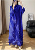 Women's Pleated Dress Elastic Loose Three Quarter Sleeve Stand Collar Dresses With Irregular Pleats2DB8596