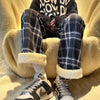 Padded Thickened Wide Leg Pants Winter LambswoolPlaid Pants Female High Waist Casual Straight Pants