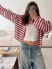 Knitted Stripe Zipper Jacket For Women Spring Chic Long Sleeve Sweater Coats Street Lady Casual Stand Collar Outerwear