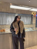 Ladies Winter Retro Fur Collar Leather Jacket V‑Neck Full Lapel Long Sleeve Double Breasted Urban Warm Casual Outer