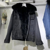 Women Jacket Women Denim Jacket Winter Women's Denim Coat with Furry Hood Plush Lining Stylish Button Closure for Windproof