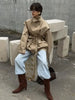 Lace Up Stand Collar Trench Coat Women Chic Lapel Single Breasted Waist Cinching Lady Autumn Commute Street Coats
