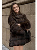 Brown Hooded Women's Faux Mink Fur Coat Thick Autumn Winter Chic Cardigan Mid Length Loose Warm Jackets 2DB4632