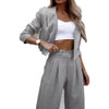 Women's Casual Striped Short Lapel Suit And Straight Pants Suit Conjuntos Femininos Elegantes Women's Pantsuit Matching Sets