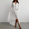 Women Long Sleeve V-Neck Loose Style Boho White Long Dress Flounce Chiffon Maxi Dress Vestidos Clothes
