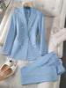 Office Ladies Pant Suit 2 Piece Sets Women Solid Double-breasted Business Work Wear Blazer Jacket and Trouser Female