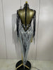 Sexy Sparkly Rhinestone Sequins Tassel Mesh Transparent Dress Women Evening Birthday Party Nightclub Dance Singer Stage Outfit