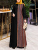Women Ethnic Printed Panels Maxi Dress Long Sleeve Hijab O Neck Muslim Islamic Patchwork Vestidos Loose Casual Abaya Robe