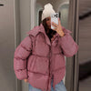 Women's Oversized Coats Print Hooded Padded Jackets Winter Female Stand Collar Long Sleeve Zipper Loose Puffy Coat Outerwear