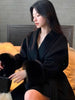 Women's Solid Lapel Woolen Coat Elegant Full Sleeves Lace Up Loose Patchwork V-neck Overcoat Winter Office Commute Jacket