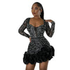 Party Dresses Beading Diamond Long Sleeves Ruffles for women Shiny Elegant Wedding Guest Gown Occasion Celebrate Birthday