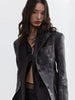 Women Dark Gray Pu Leather Irregular Slit Blazer Lapel Long Sleeve Jacket Tide Spring Autumn 1DH4722