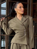 Chic Solid Lapel Coat Long Pant Suit Women Casual Full Sleeve Waist Cinching Blazer Wide-leg Pants Set Lady Daily Street Outfit