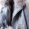 Winter Denim Jacket With Women's Fleece Warm Cowboy Coat Detachable Imitation Fox Rabbit Fur Inner liner Short Denim Jacket