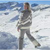 Women Color Block Spliced Ski Set Fleece Lined Stand Collar Zip Jacket Multi‑Pocket Wide Leg Trousers Winter Outfit