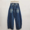 Autumn Style American Buttoned Denim Women's Pants High Street Loose Distressed Full Length Pants