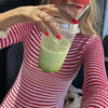 Women Vintage Striped Knitted Mini Dress Y2K Long Sleeve Slim Short Sweater Dress Elegant Ladies Holiday Beachwear