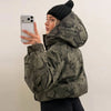 Women's Cropped Coats Camo Printed Hooded Zipper Padded Jacket Autumn Winter Lady Long Sleeve Panelled Loose Coat Outerwears