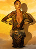 Sexy See Through Dress Woman Butterfly Print Metal Ring Hollow Full Sleeve Splits Clubwear Midnight Elegant Bodycon