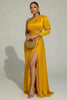 One Shoulder Evening Dress for Women's Plus Size Split Hem Sexy Formal Solid Satin Cocktail Wedding Guest Party Maxi Dress