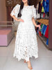 Elegant Lace Dress Irregualr Length Wedding Guest Bridal Shower for Bride Midi O Neck Hollow Out Women Classy Business Party