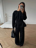 O-neck Waist Cinching Bud Hem Top Pants Suits Women Elegant Long Sleeve Slim Tops Wide Leg Trousers Spring Chic Office Lady Sets