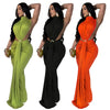 Women O-neck High Split Ruched Stacked Bodycon Midi Maxi Dress Evening Party Club Vestidos Sexy Chic Long Dresses