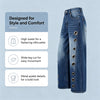 Missuoo Women's Washed Blue High-Waist Metal Grommet Wide Leg Jeans Casual Loose Fit Streetwear Pants Casual Trousers