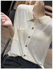 Women's Elegant Spring Knitted Cardigan Wool Polo Neck With Pockets Solid All-Match Casual Soft Tops Coats ZB1047006