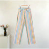 Multicolor Striped Low Waisted Pants Straight Leg Full Length Retro Colorful Trousers Spring Casual Lady Daily Wear