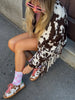 Women Cow Print Tassel Short Coat Casual Long Sleeve Lapel V-neck Single Breasted Jacket Lady Spring Autumn Outwear