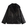 Women Casual Faux Leather Fleece Coats Vintage Solid Single Breasted Lapel Long Sleeve Jacket With Pockets Streetwear