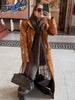 Embossed Faux Leather Trench Coats Women Chic Lapel Single Breasted Straight Long Front Pockets Jackets Vintage Autumn Winter
