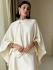 Women Beige Pleated Cape Set Loose Long Sleeved Ruffles Blouse A-line Maxi Flowy Skirt Chic Formal Evening Party Outfit