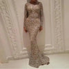 Women's Formal Evening Dress Sequin Appliques Slim Crew Neck Fishtail Dress Long Sleeve Maxi Bodycon Wedding Prom Dresses