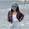Chic Reflective Fabric Lace Up Hooded Cotton Jacket Women Stand Collar Full Sleeve Zipper Warm Overcoat Winter Lady Outwear