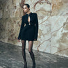 Chic Waist Cinching Mini Dress Women Elegant Full Sleeve Deep V-neck Double Breasted Short Dresses Lady Daily Party Street Gowns