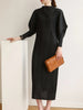 Pleats Batwing Sleeve Pleated Long Dress Korean High Causal Elegant Women Designer Clothing