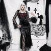 Elegant Mall Gothic Women Evening Dresses Grunge Aesthetic E-girl Velvet Midi Dress Lace Splice Sexy Split Alt Outfits