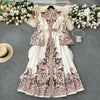 Retro Court Style Printed Dress Women Autumn Winter Flared Sleeve Vintage Long Dresses Ladies Slim Autumn Winter Long Robe