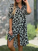 Elegant Women's Loose Dresses Spring Autumn Casual Leopard Print Shirt Dress Herbst Kleider Vestido Femininos