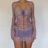 Sexy Sequined Knitted Sweater Party Dresses 3 Piece Skirt Sets Womens Outfits Flare Long Sleeve See Through Clue Wear Dress