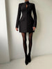 Women Elegant Office Dress Autumn Single Breasted Stand Collar Simple Solid Street Commute Skinny Suit Bodycon