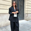 Loose Contrast Stitching Blazer Trousers Set Lapel Blazer Double Breasted Shoulder Pad Wide Leg Pants Casual Women Sets