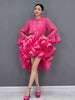 Women Long Sleeve Ruffled High Low Dress Elegant Party Evening Gown Pleated Formal Outfit Autumn