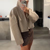 Solid Women's Jacket Stand-Collar Long-Sleeved Leather Grain Loose Female Jackets Autumn Lady Chic Streetwear